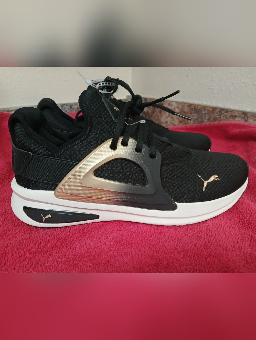 NWT Puma Woman's Black Athletic with Gold Accents, SOFTRIDE Runnig Shoes - Picture 2 of 9